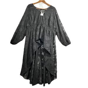 Torrid 2X Chiffon Floral Clip Dot High-Low Top Deep Black Boho Flowy Plus Size